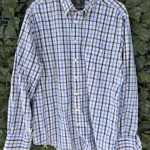 Maker & Co. Men's Blue and White Plaid Button-Down Shirt